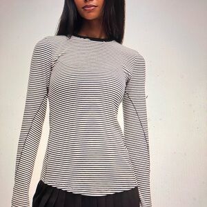 lululemon athletica Black and White Striped Long Sleeve Tee
